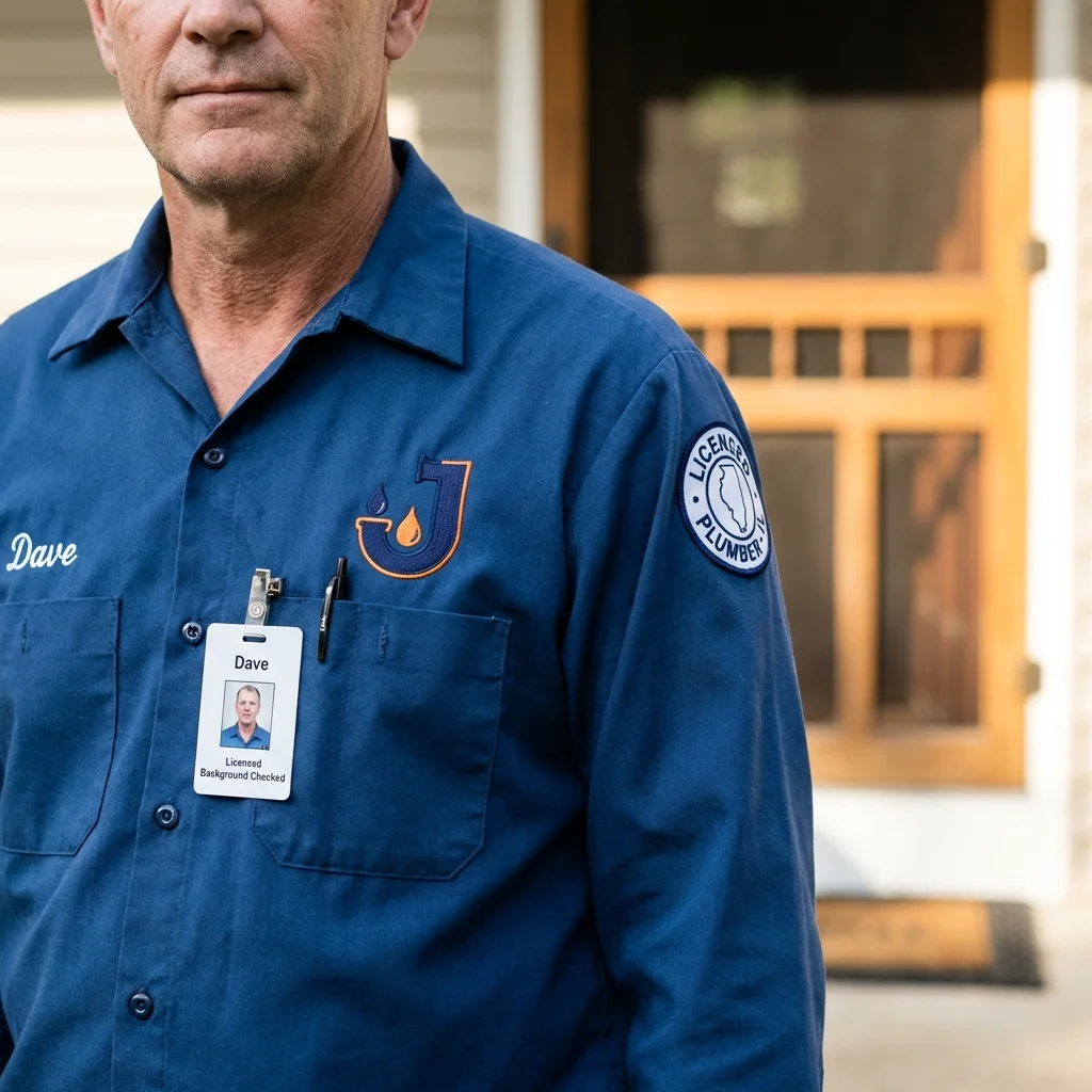 Licensed plumber showing ID badge in Mukilteo, WA