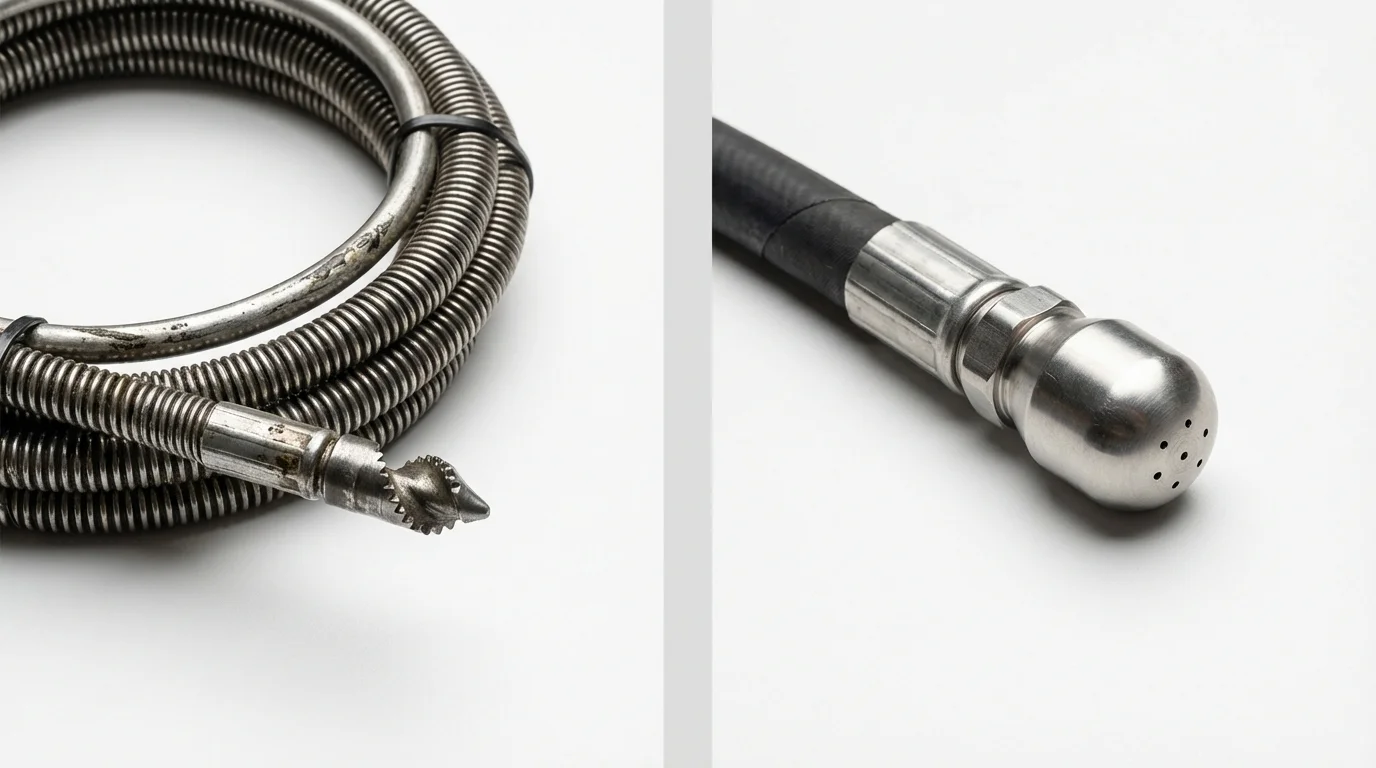 Drain snake cable and hydro jetting nozzle used for drain cleaning in Mukilteo, WA