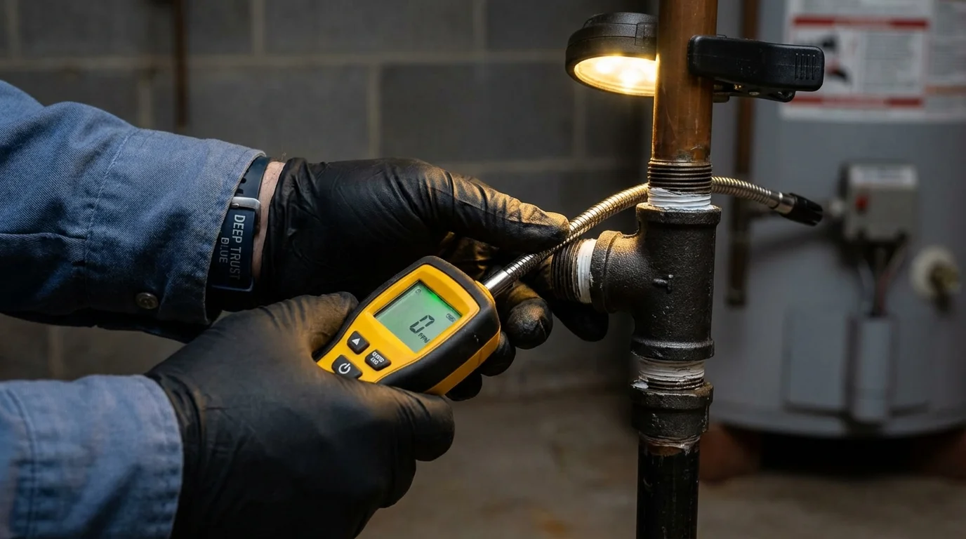Gas leak detection with electronic sniffer by Johns Plumbing LLC in Mukilteo