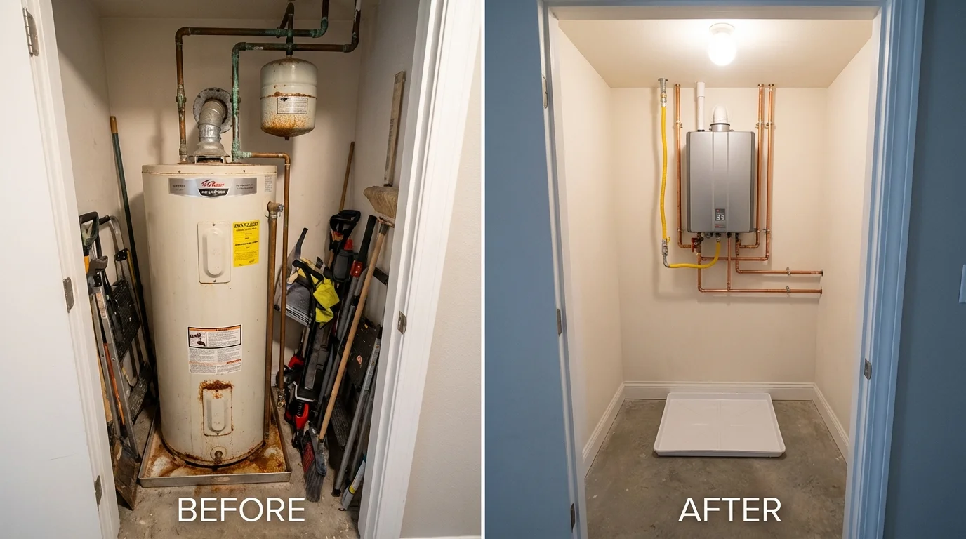 Tank water heater versus wall-mounted tankless unit comparison for Mukilteo, WA homeowners
