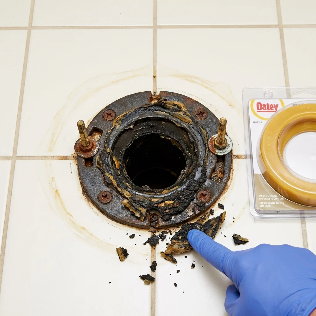 Failed wax ring showing water seepage at the base of a toilet in a Mukilteo, WA home