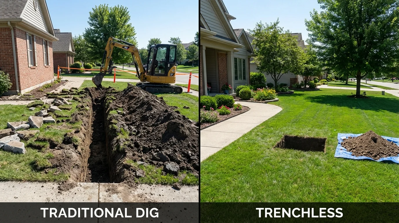 Trenchless sewer repair with minimal yard damage versus traditional excavation in Mukilteo, WA